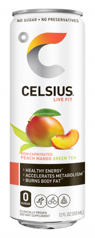 CELSIUS Peach Mango Green Tea, Functional Essential Energy Drink... (Pack of 12)