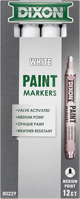 Dixon Industrial Paint Markers, Medium Tip, Box of 12 Markers, White (80229)