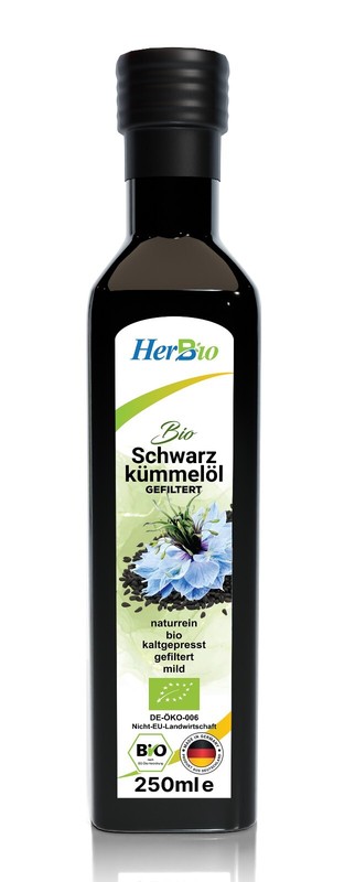 Herbbio Bio SchwarzkÃ¼MmelÃ¶L Kaltgepresst Gefiltert 250ml, Reich An Thymochinon