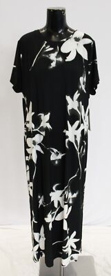 Calvin Klein Women's Short Sleeve Floral Print Dress EJ1 Black Size XL NWT 