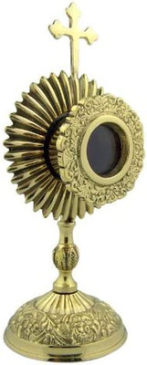 Personal Reliquary Relic Case 6'' Brass Sacred Vessel Host Container with Budded 