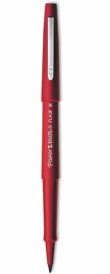 Paper mate Flair Felt Tip Red Pen Metal Pocket Clip New 1806703 Lot Of 12 Pens