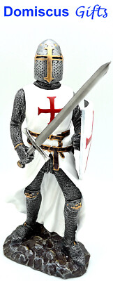 11 1/2'' NEW Crusader KNIGHT Sword Medieval RED Cross Shield COLLECTIBLE Figurine