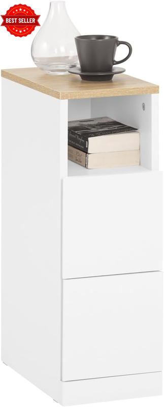 Narrow Bedside Table with 2 Drawers and Shelf, Nightstand for Bedroom, Living Ro