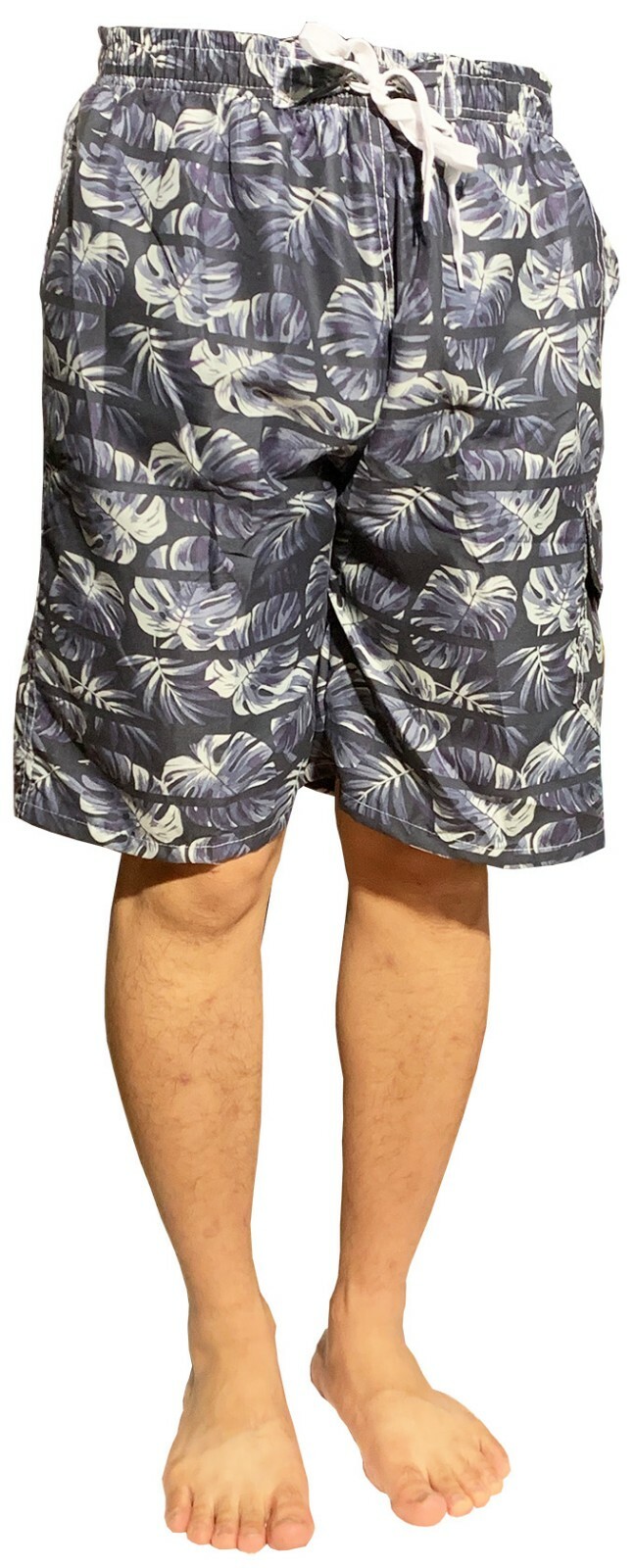 

Мужские плавки для серфинга на доске с сетчатой линией, серо-белые листья, L 28–32 дюйма, Gray white leaves