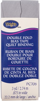 Wrights Double Fold Quilt Binding .875''X3yd-Medium Grey