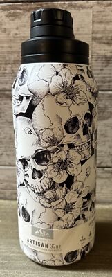 HydraPeak Skulls & Flowers Artisan 32oz Wide Mouth SS Steel Insulated Bottle NWT