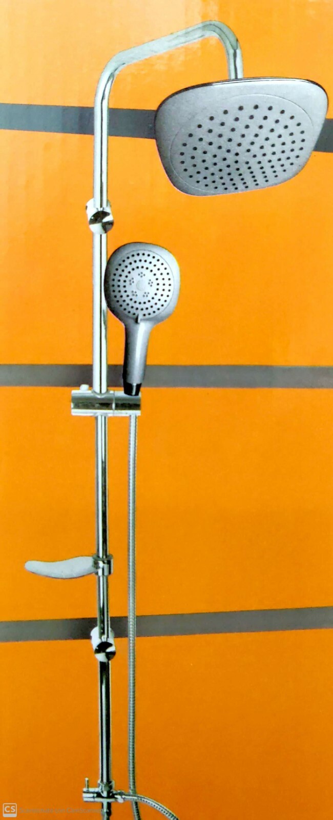 Asta Saliscendi Cromata Colonna Doccia Soffione Fisso Doccetta Saliscendi 9004