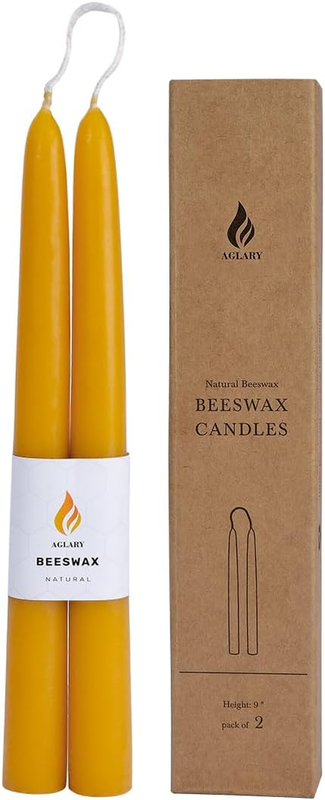 2PCS Beeswax Taper Candles, 9