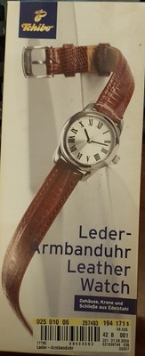 TCM kleine Damen Armbanduhr, Edelstahl, Leder, NEU VP
