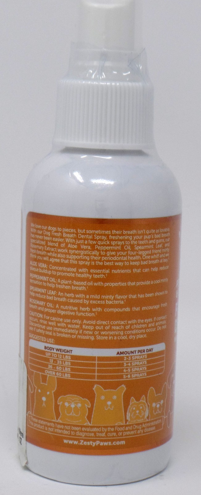 Zesty Paws Peppermint & Spearmint Fresh Breath Dog Dental Spray 4 oz / 118ML New