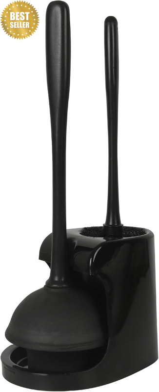 Toilet Plunger and Brush Set with Holder - Heavy Duty Rubber Plunger, Toilet Bru