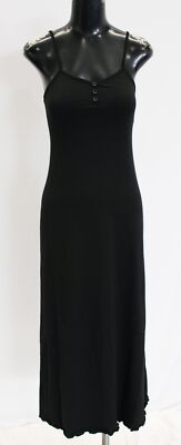 SHEIN Women's Solid Color Button Detail Lettuce Trim Cami Dress AW5 Black Small