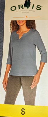 Orvis Ladies' Pima Tee 3/4 Sleeve Blue V Neck Size Small NWT