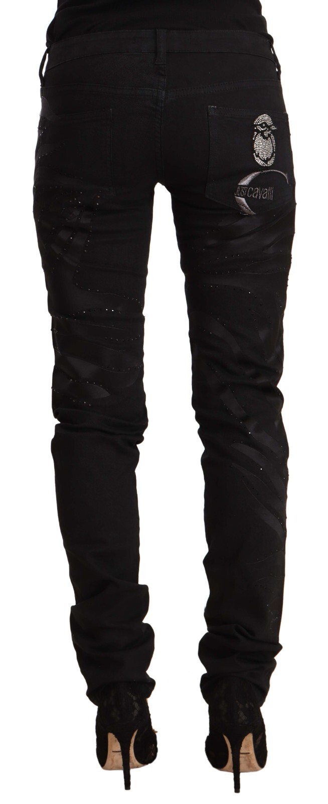 Pre-owned Just Cavalli Jeans Skinny Black Mid Waist Embellished Women Trouser S.w26 $500