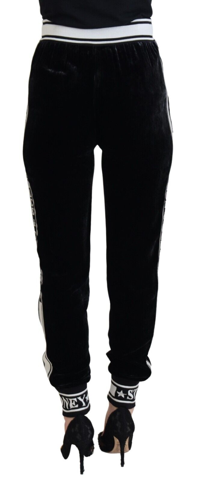 Pre-owned Dolce & Gabbana Pants Black Dg Famous Logo Velvet Trouser It40/us6/s Rrp 1500usd