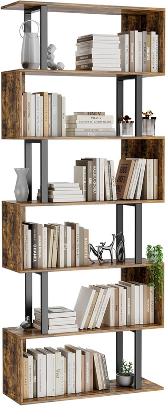 Geometric Bookcase,S Shaped Bookshelf, Wood Decorative Storage Shelving, Modern