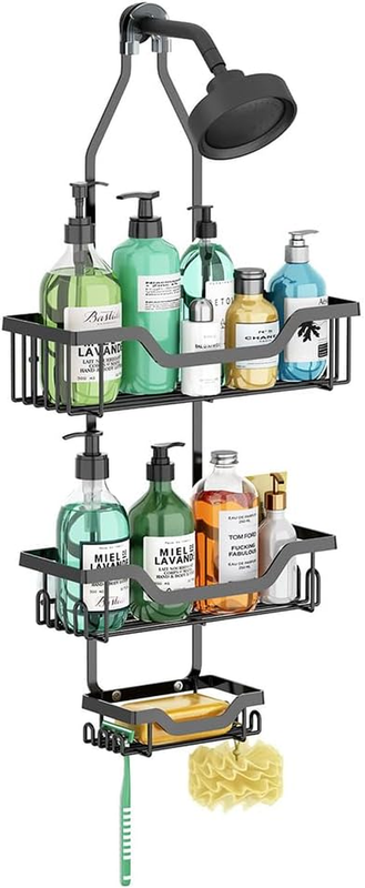 3 Tier Stainless Steel Bathroom Shelves,Hanging Shower Caddy over Showerhead,Ant