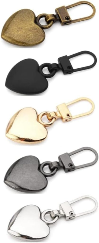 5Pcs Multicolor Journey Studio Heart Shaped Zipper Pull Metal