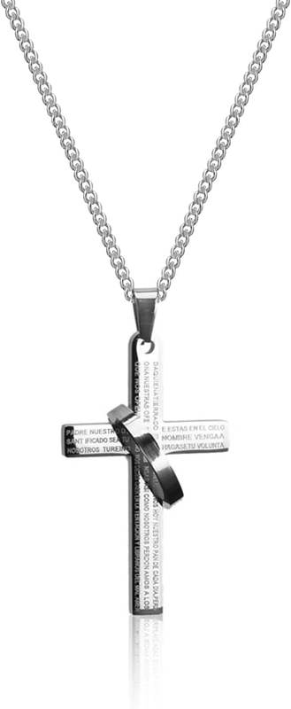 Cross Pendant Necklace for Men Confirmation Gifts for Boys Stainless Steel Black