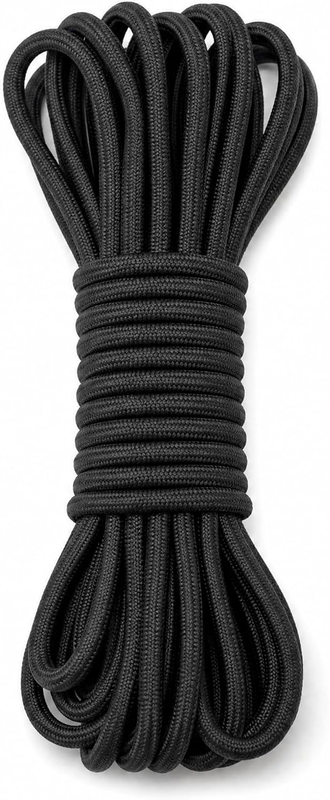 4mm Black Elastic Shock Cord, 16-Strand Braided Polypropylene, 10m, 100% Stretch