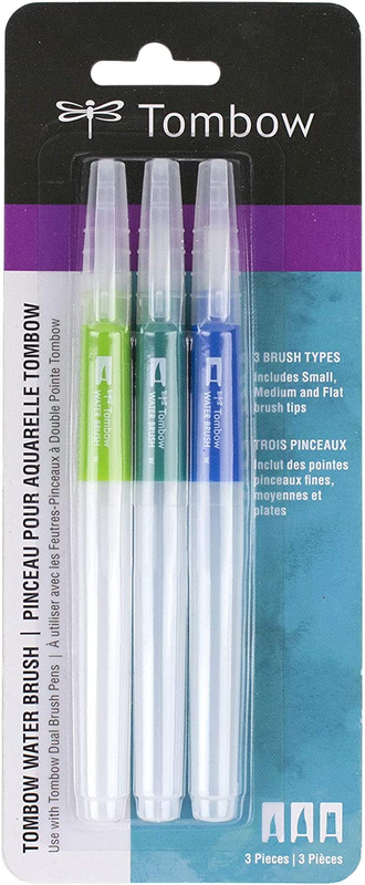 Tombow 56253 Water Brush, 3-Pack. Easily Blend Water-Based M