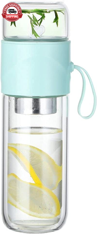 Bottle Double Layer Glass Tea Infuser,14 Oz Travel Mug With 
