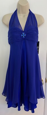 NWT DONNA RICCO *Spectacular* Silk Lapis Blue Cocktail Prom Party Halter Dress 6