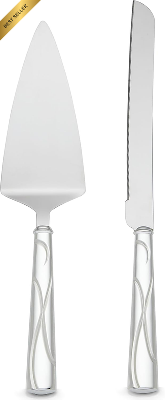 Cake Knife & Server Adorn Set, Silver