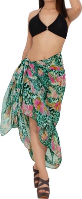 Beach Cover Up Sarong One Size Teal, Leaves
