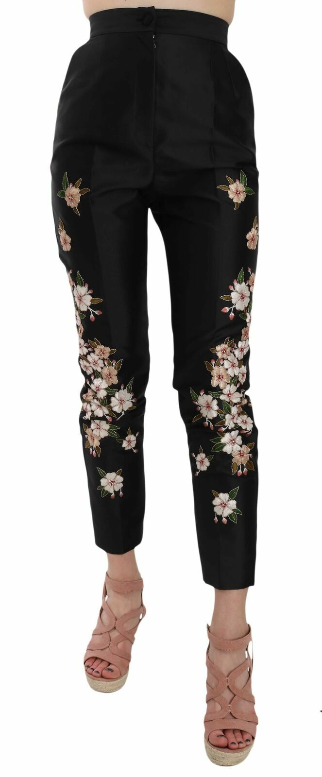 

Брюки DOLCE - GABBANA Черные шелковые брюки с цветочной вышивкой Slim IT40/6/ 1250 долларов США, Черный