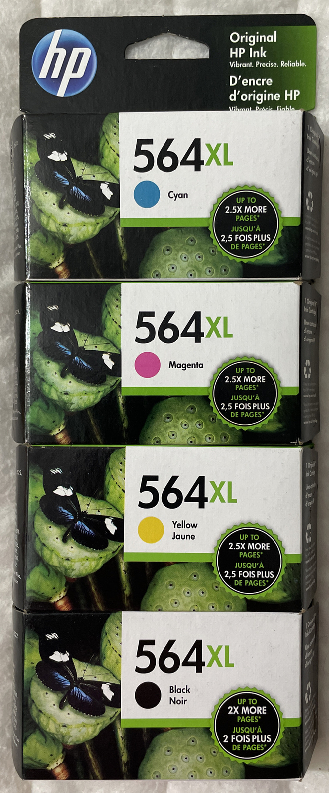 HP 564XL Black Cyan Magenta Yellow Ink Cartridges CN684WN & D8J63BN & CB318WN