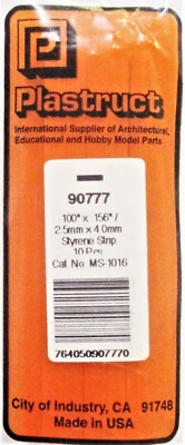 Plastruct 90777 MS-1016 Styrene Rectangle Strip .100 x .156'' x 10'' (10) pcs