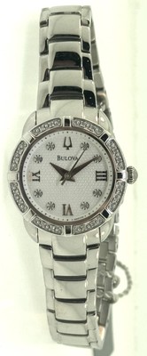 Pre-owned Bulova Diamonds 96r176 Women's Round White Dial Analog Stainless Steel Watch
