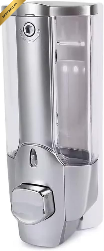 350ML Wall Mounted Soap Dispenser with Manual Press Button, Transparent ABS Body