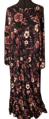 LuLaRoe Evelyn Dress Women's 2XL Black Mauve Maxi  Long Sleeves Pullover NWT