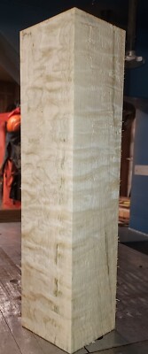 Ribbon Quilted  Bigleaf Maple Vase Block Wood turning Lumber 3.5sqx15   #119