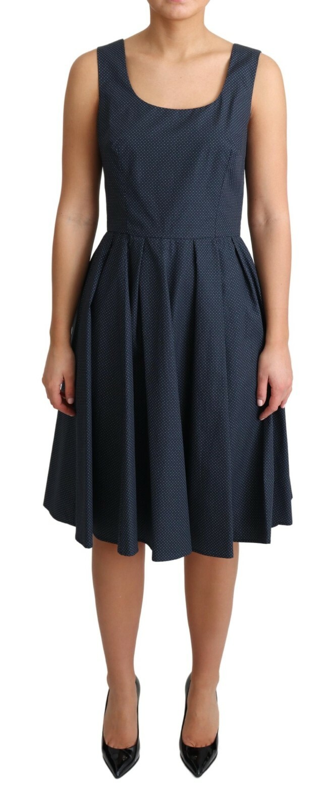 Pre-owned Dolce & Gabbana Dress Blue Polka Dotted Cotton A-line It44 / Us10 / L Rrp $1400