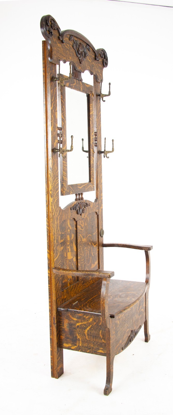 Antique Hall Tree, Vintage Hall Stand, Coat Rack, Fumed Oak, America 1890, B1494