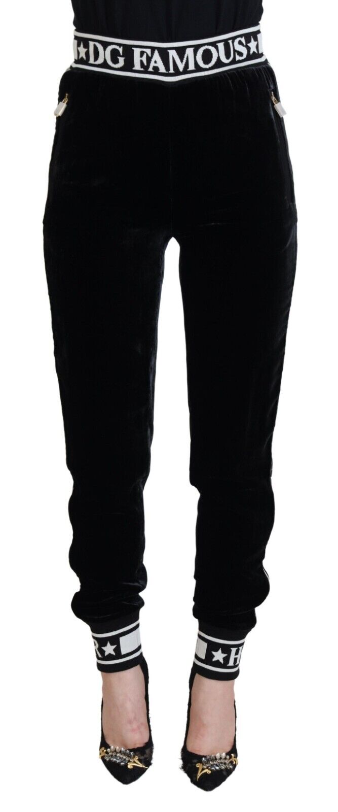 Брюки DOLCE & GABBANA Черные бархатные брюки с логотипом DG IT36/US2/XXS Рекомендуемая розничная цена 1500 долларов США