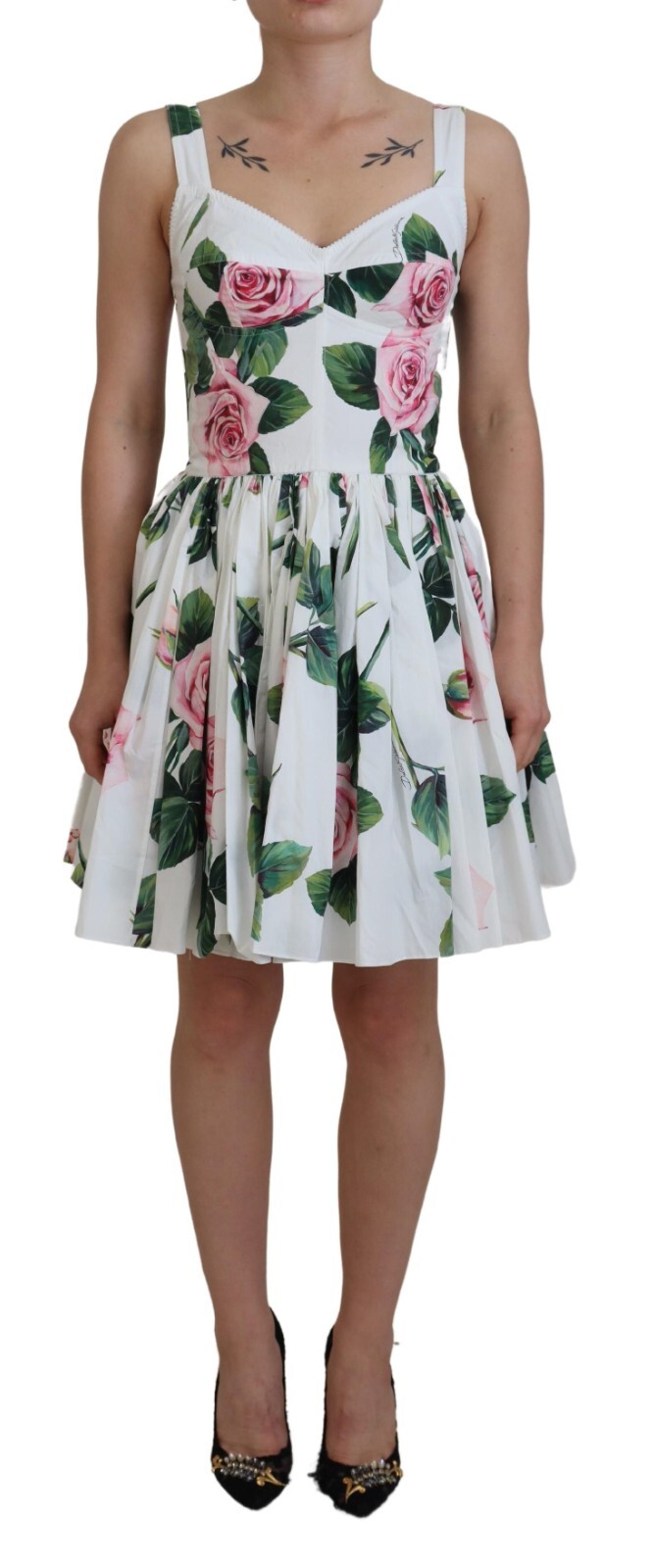 

DOLCE - GABBANA Платье Белое с принтом роз, хлопок стрейч, трапеция IT40/US6/ 2180usd, Белый