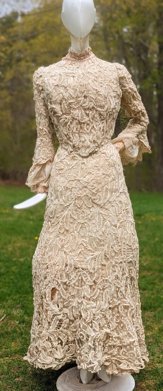 VICTORIAN HAND MADE BATTENBURG LACE DRESS W BELL SLEEVES + TRAIN | eBay