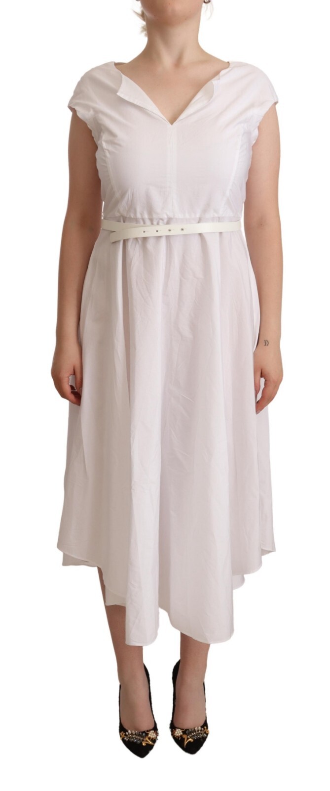 

MAX MARA STUDIO Платье белое без рукавов асимметричное с поясом макси IT42/US8/ $1600, Белый