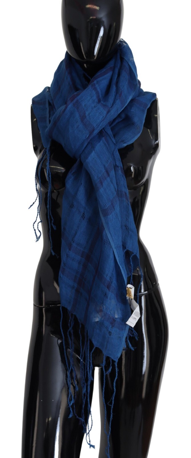 

CNC COSTUME NATIONAL Шарф Синяя льняная шаль Платок с бахромой 175смx120см 180долл. США, Синий