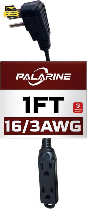 Flat Plug Extension Cord with 3 Outlets Extender, Indoor Extension Cord Power Strip, 16 Gauge 1FT Black 3 Prong, 16/3 SPT-3 13A, UL Listed ⭐️⭐️⭐️⭐️⭐️