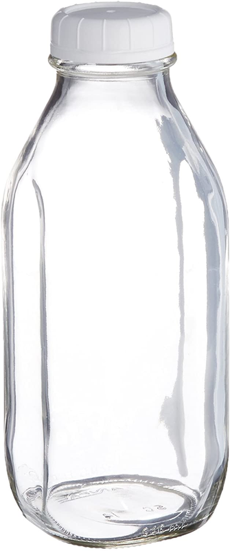 Glass Milk Bottle with Lid 33.5 oz Clear BPA Free Plastic Lid Drinkware New