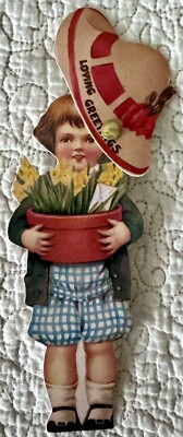 New Victorian Inspired Girl Flower Mechanical Greeting Card Old Print Factory