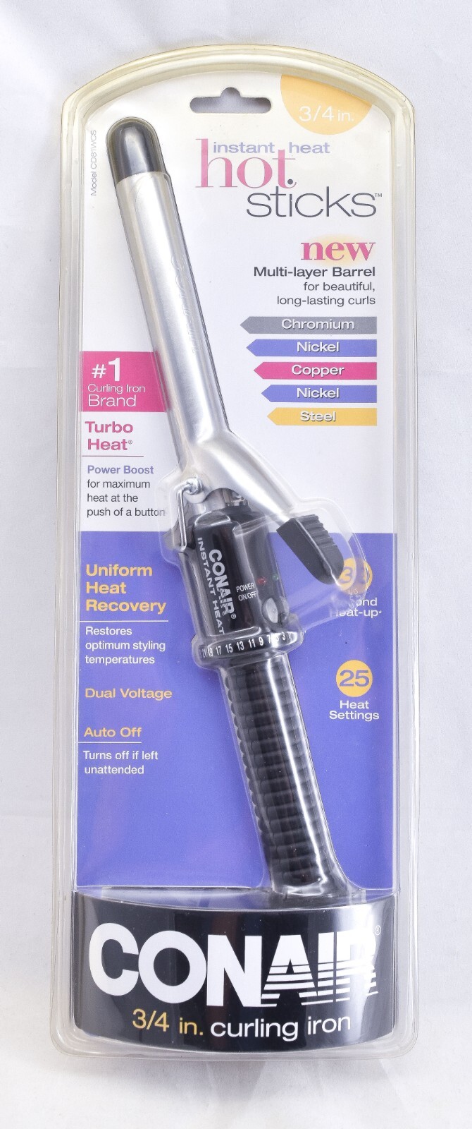 Conair 3 4 Inch Hot Sticks Instant Heat Curling Iron 25 Heat Settings New Sealed