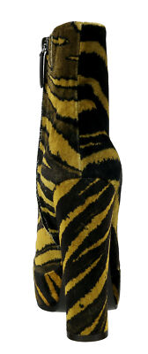 Pre-owned Roberto Cavalli Brown/black Zebra Print Block Heel Ankle Boot-