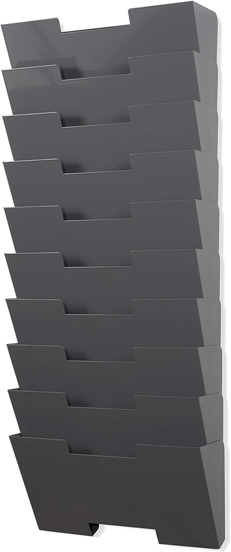 Gray Wall Mount Steel Vertical File Organizer Holder Rack 10 Sectional Modular Design Wider than Letter Size 13 Inch Multi-Purpose Organize Display Magazines Sort Files and Folders